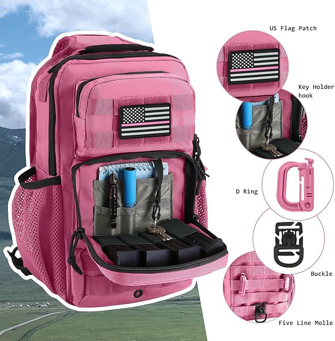 Rover Sling Pack Tactical Shoulder Sling Bag Backpack with Bottle Holder Crossbody Chest Bag, Pink