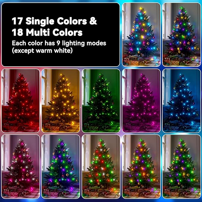 LitHome 33Ft 100 LED Color Changing Christmas String Lights, 35 Colors 9 Modes Red White and Blue Lights Outdoor with Remote, 4th of July String Light Plug in Green Wire for Independence Day Xmas Tree