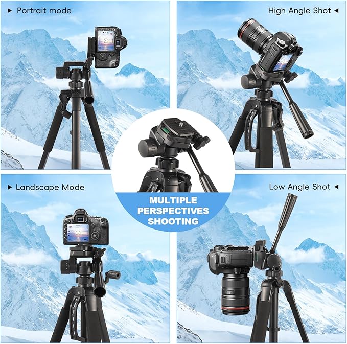 Tripod Stand for Camera & Cell Phone,68” Professional Stand with Carry Bag and Phone Holder,Sturdy & Stable Height Adjustable Multi-Angle Shot Selfie Stick Tripod,Max Load 11Lb(Black)