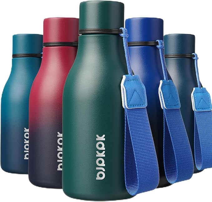 BJPKPK Insulated Water Bottles, 12oz Stainless Steel Metal Water Bottle with Strap, BPA Free Leak Proof Jugs, Mugs, Flasks, Reusable Thermal Flasks for Sports & Travel, Army Green