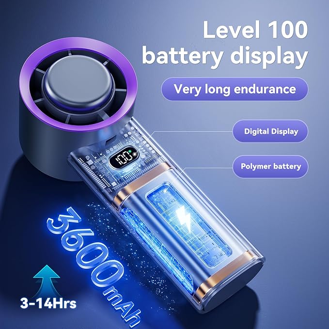 MUXNW Portable Fan For Travel Mini: Small Pocket Handheld Fan Personal Rechargeable Turbo Battery Operated USB High Speed Keeping Cool In Hot Weather Summer Beach For Women - Gray