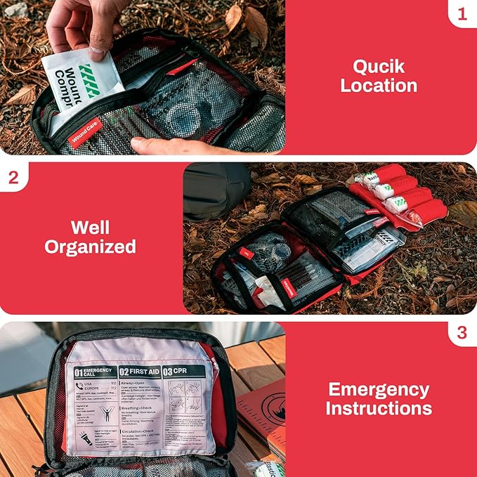 RHINO RESCUE Ultralight First Aid Kit Water-Resistent Medical Kit for Camping, Cycling, Travel, Climbing, Up to 4 Days