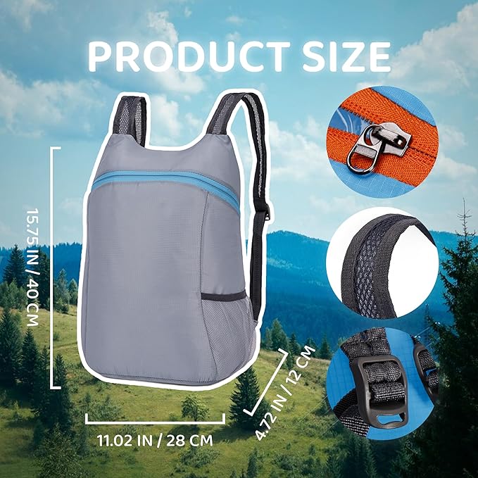 Lightweight and Thin Foldable Backpack, Climbing Bag, Hiking Daypack,20L Waterproof Travel Packable Rucksack (Grey)