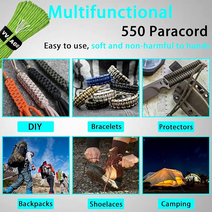 VVAAGG Reflective Paracord Rope 100FT, 7 Strand Nylon para Cord Lanyard Utility 550 Parachute Cord, 4mm Thin Tent Rope for Outdoor Camping Hiking