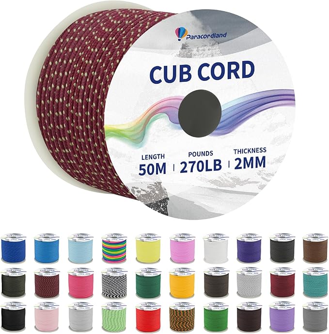 Paracordland-270LB Parachute Cord -164FT-2mm Micro Paracord-Utility Cord Thin Braided Best for Military & Camping Survival Bracelet DIY Projects Fishing Lanyards-Starry-red