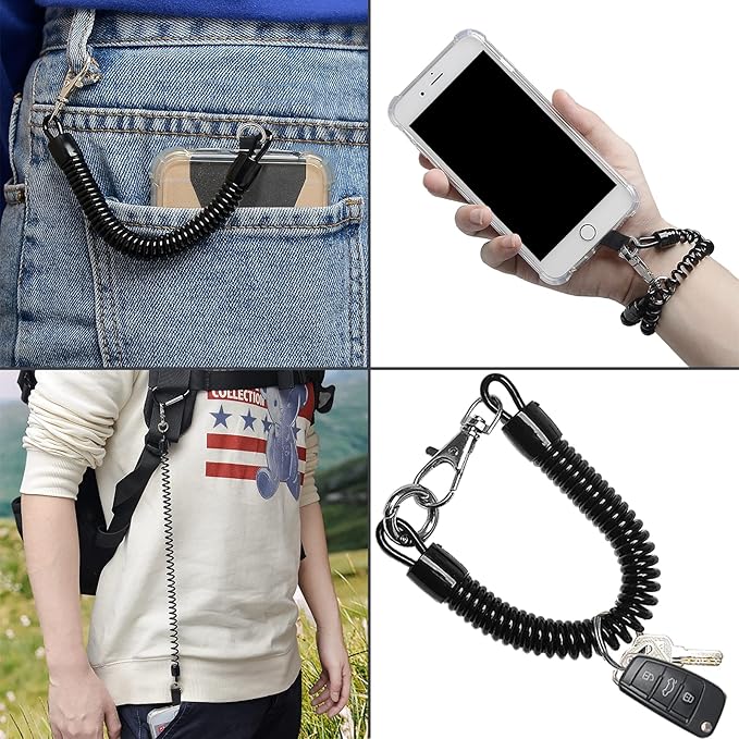takyu Cell Phone Lanyard, 2 Pack Phone Tether with 4 Pcs Detachable Fabric Pad and Extral Carabiner Compatible with Most Smartphones in Full Coverage Case (Black Black)