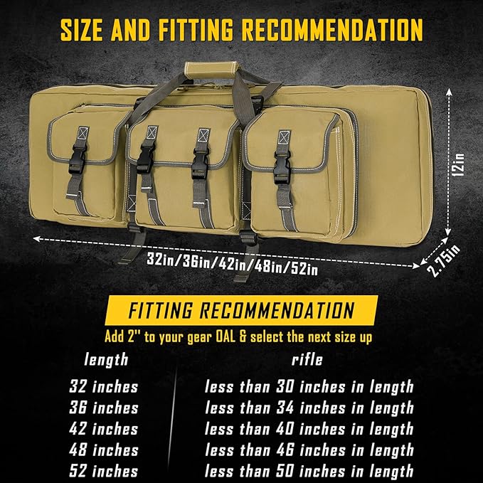 DULCE DOM 32/36/42/48/52 inch Double Rifle Case Soft Gun Bag for Rifles Pistols Storage & Transportation, All Around Shooting Range Tactical Backpack for Hunters Shooters, Gift for Boyfriend, Husband