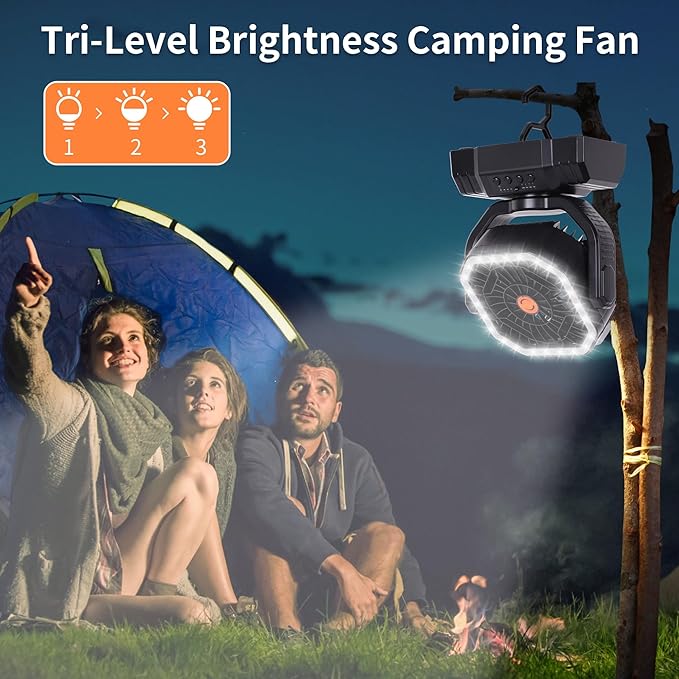 AVV 20000mAh High Speed Portable Camping Rechargeable Fan with Remote Control, Battery Powered with Auto Oscillating with Camping Essentials Accessories for Outdoor, Beach, Patio, Tent, Black
