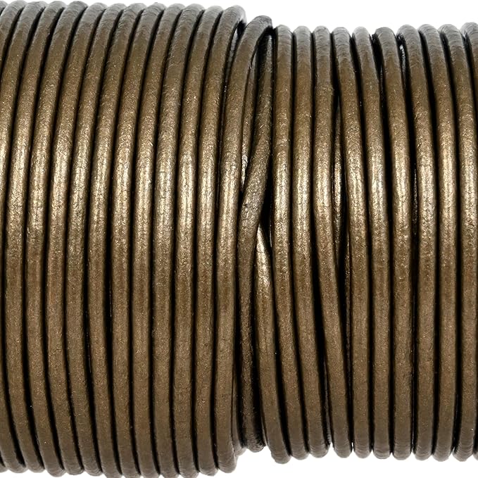 GENIQUE Real/Genuine Round Leather String Cord for Necklace, Bracelets, Jewellery, Braiding (Military Green Metallic, 1.5mm)