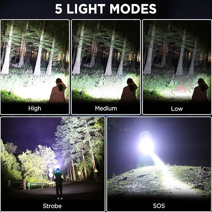 NJ FOREVER LED Rechargeable Headlamp, 3000 Lumens Super Bright Head Lamp with 5 Modes, 90°Adjustable, USB Rechargeable, Waterproof LED Headlamps for Adults Camping, Hiking, Climbing (2 Pack)