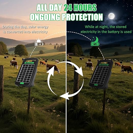 5 Miles Solar Electric Fence Charger,Output 0.11J Electric Fence Charger Solar Powered, 24-Hour Uninterrupted Protection Solar Powered Electric Fence, Solars Electricing Fence Kit for Garden