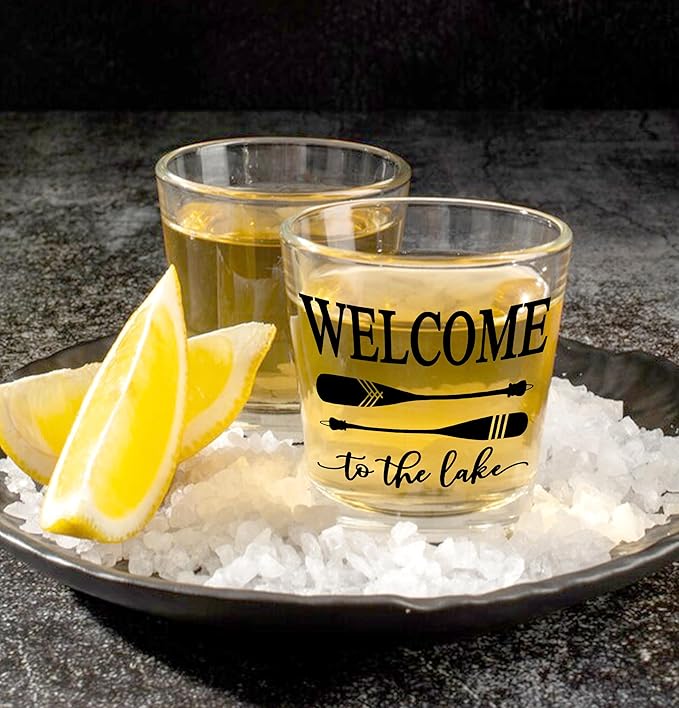 Nogrit Lake House Decor Whiskey Glasses 10 Oz,Welcome To The Lake, Beach Wine Old Fashioned Rocks Glasses Lake House Gifts For Women Men Drinking Cocktail Scotch Vodka Tequila Rum
