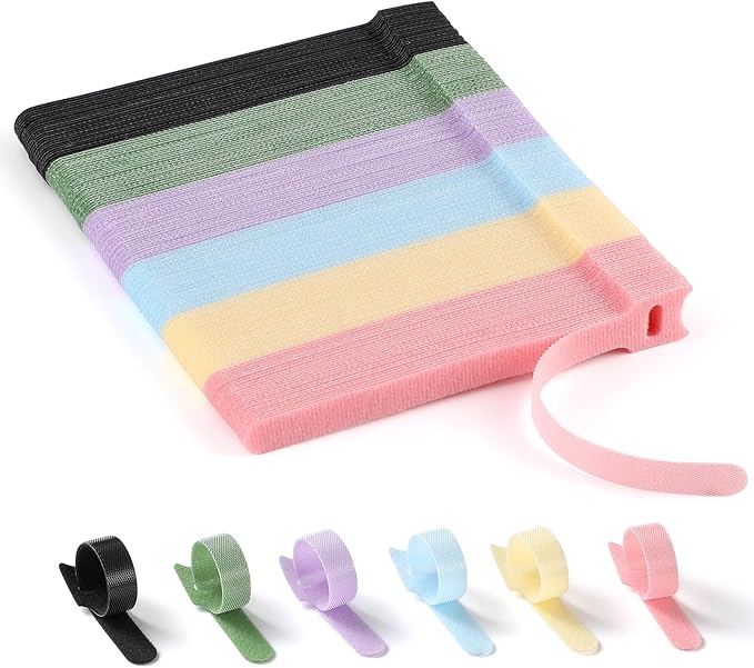 200PCS Cable Ties, 6 inch Multi-Colour Cable Ties for Cable Management, Adjustable Fastening, Multi-Purpose Reusable Hook and Loop for Home, Office and Garage