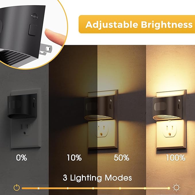 L LOHAS LED Night Light with Motion Sensor & Dusk to Dawn Sensor, Night Lights Plug into Wall with 30-100lm Adjustable Brightness, Motion Activated Night Light, 3000K Soft White, 2 Pack