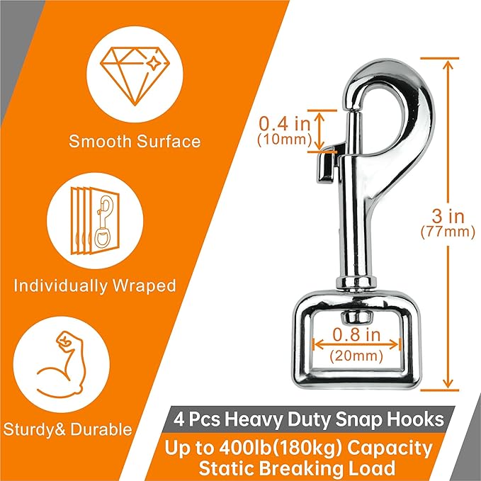 Garwor Heavy Duty Chrome Swivel Snap Hooks with Spring 3/4" 4 Pcs,Trigger Clip Snaps Dog Leashes Key Chain for Linking Pet Leash & Collar, Purse Straps,DIY Crafts
