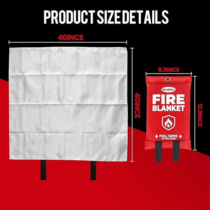 Emergency Fire Blanket, Fire Blanket for Home and Kitchen,40" x 40", 4 Pack