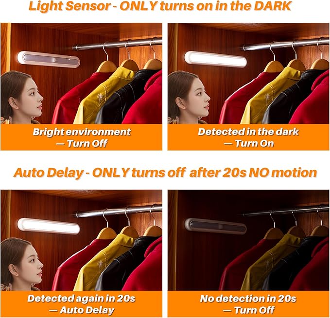 STAR-SPANGLED 11” Motion Sensor Lights Indoor AA Battery Operated, Stick on LED Light for Closet, Stairs, Under Cabinet, Kitchen, Cool White, 2 Pack