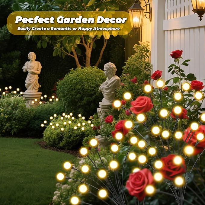 Solar Lights Outdoor-4Pack 32LEDs Solar Garden Firefly Lights Outside,Solar Powered Light Outdoor and Garden Decorative IP65 Waterproof,Yard Patio Pathway Decor,Gardening Gifts for Women,Warm White