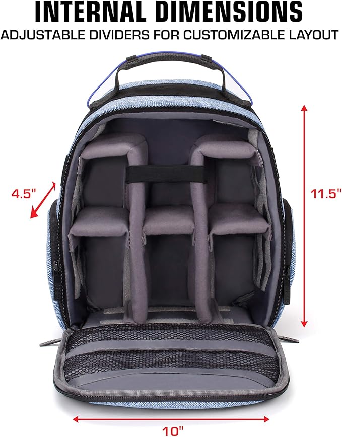 USA Gear Audio Equipment Backpack Fits Audio-Technica System 10, Shure BLX4 Microphone System, Sennheiser EW-DP & more Wireless Mic System - Wireless Microphone Bag Backpack for Recording Mics (Blue)