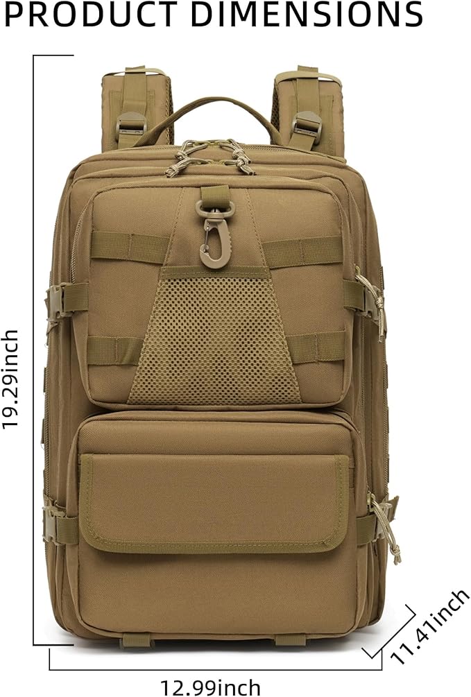 aiGear 50L Military Tactical Backpack 3 Days Assault Pack Large Day Backpack for Men Molle Army Bug Out Bag Waterproof Heavy Duty Hiking Trekking Rucksack - Khaki Camo