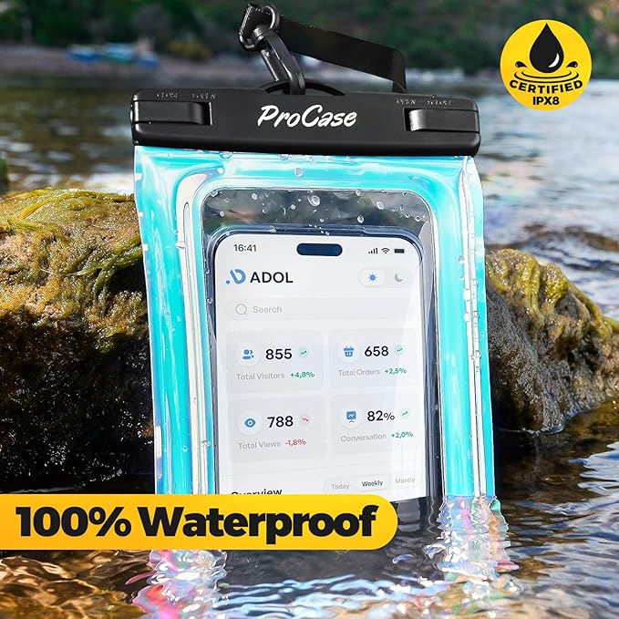 ProCase 2 Pack Floating Waterproof Phone Pouch IPX8, Universal Dry Bag Fits iPhone 17/16/15/14/13 Series, Galaxy S24/S23/S22, Pixel 8/7 (Up to 7”), Touchscreen, Underwater & Snow Protection -Sparkle