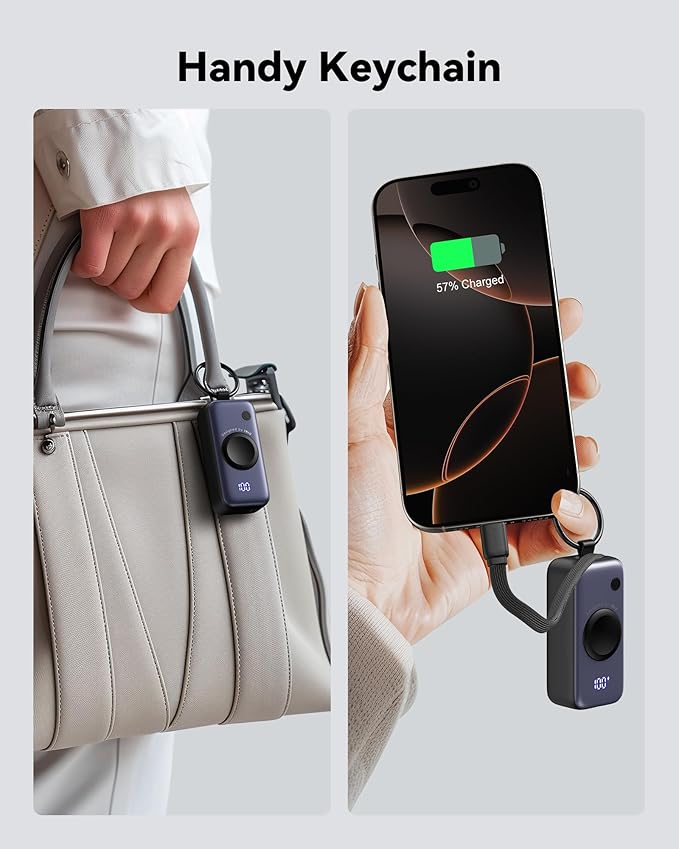 INIU 3-in-1 Portable Charger, 5000mAh Power Bank with Watch Charger & Built-in Cable, Compact 20W Fast Charging Battery Pack, Key Chain & Travel Essential for iPhone 16 15, Apple Watch,etc