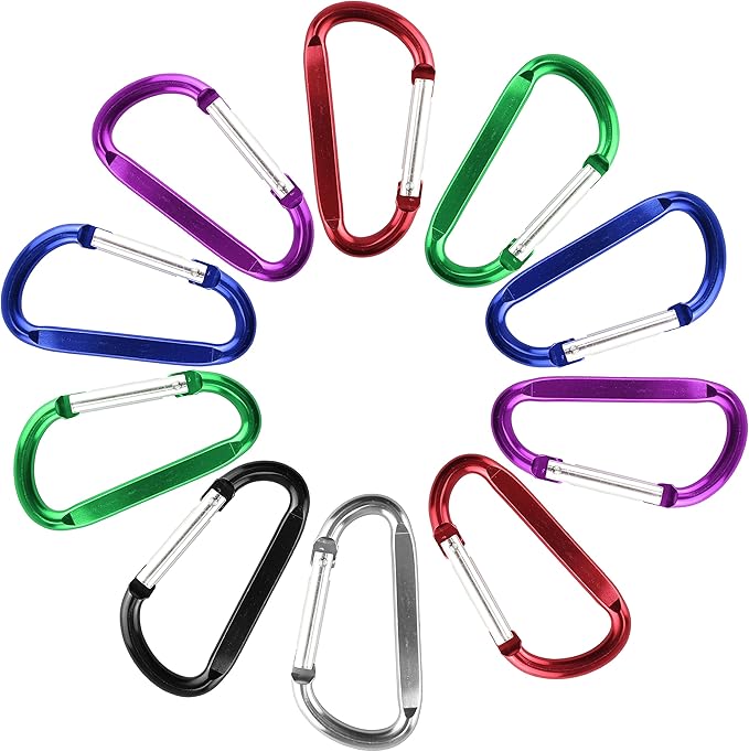 SWATOM Aluminum D-Shape Carabiner Clip 1.6/1.8/2.2/2.6/3 Inches Spring Snap Hook Keyring Carabiners for Camping Traveling Hiking Keychains Outdoor Accessories (10P/20P)