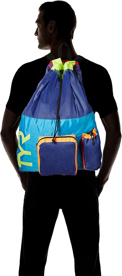 TYR Big Mesh Mummy Backpack for Swim, Gym and Workout Gear, Black, 40-Liter Capacity