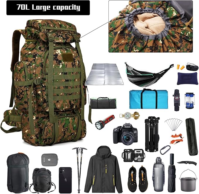Hiking Backpack for Men 70L/100L Camping Backpack Military Rucksack Molle 3 Days Assault Pack for Climbing | Camping Backpack, 3 Days Assault Pack, for Climbing