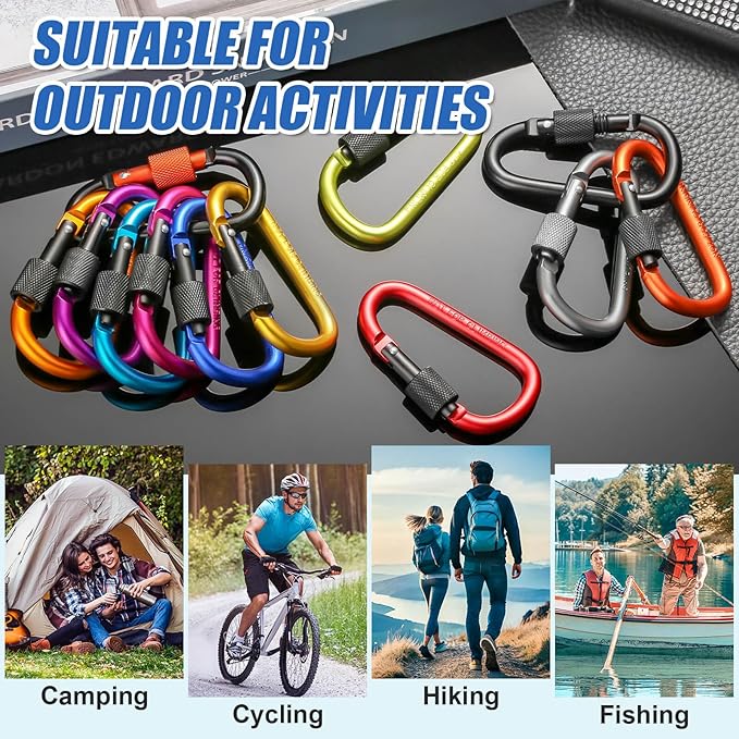 Cridoz Locking Carabiner D Ring Clips with Flat Key Ring