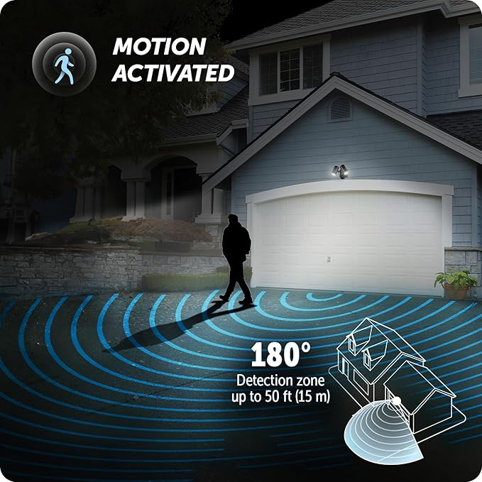Globe Electric 180-Degree 22W Twin Head Black Hardwired Motion Activated Diecast Architectural Security Light, Spotlight, Outdoor, Outside House Lights