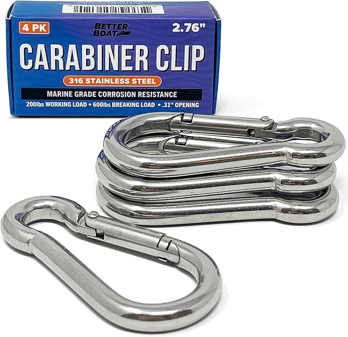 Stainless Steel Carabiner Clip, 4 Pack, 316 Marine Grade, Heavy Duty Spring Snap Hooks, Mini and Large Sizes, 2" to 4" Options