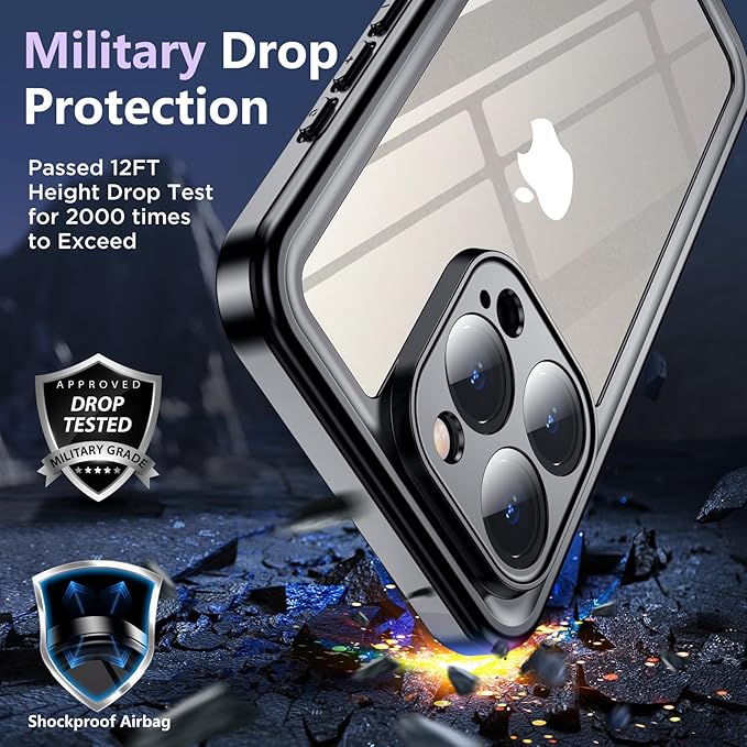 SPIDERCASE for iPhone 15 Pro Case Waterproof, [Built-in Lens & Screen Protector] IP68 Underwater, Full Body Sealed Protection [12FT Military Shockproof] Dustproof for iPhone 15 Pro Case 6.1", Black