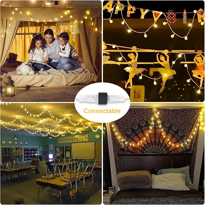 JMEXSUSS 100 LED Connectable Globe String Lights Indoor Bedroom, 33ft Warm White Christmas Lights Plug in with Remote, 8 Modes Hanging Fairy Light Outdoor for Room Classroom Party Spring Home Decor