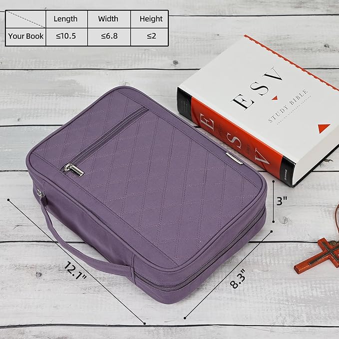 FINDCOZY Bible Cover for Women, Durable Carrying Book Case Church Bag for Biblical Accessories with Handle and Zippered Pocket,Purple