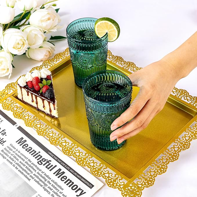 Ciaell 12 Pack Romantic Plastic Water Glasses - 14 Oz Green Vintage Drinking Glasses, Embossed Ribbed Plastic Cups, Textured Striped Set for Juice, Beverages, Beer, Cocktail，St. Patrick's Day