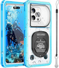 Waterproof Phone Case, Underwater Phone Cases for Snorkeling, IPX8 Diving Case, 360 Full Body Protection for iPhone 16 Pro Max/15/14/Galaxy S24, Up to 6.9 Inch, Beach Cruise Essentials (Blue)