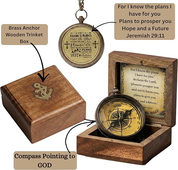 Handmade Brass Antique Compass with Leather Case – Vintage Finish Functional Pocket Navigation Tool for Travel, Hiking & Gift