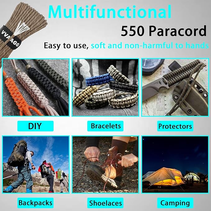 VVAAGG Reflective Paracord Rope 100FT, 7 Strand Nylon para Cord Lanyard Utility 550 Parachute Cord, 4mm Thin Tent Rope for Outdoor Camping Hiking
