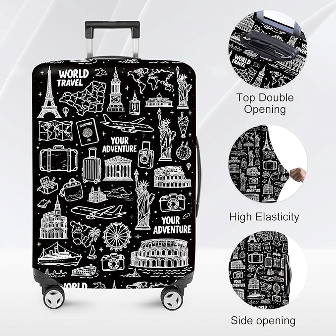 ANNA QUEEN Travel Seamless Pattern Luggage Cover -Stretchable Airplane Suitcase Protector Sleeve,Universal Washable Fit for 28-30 Inch Checked Baggage,Water Resistant Durable Luggage Protector,L
