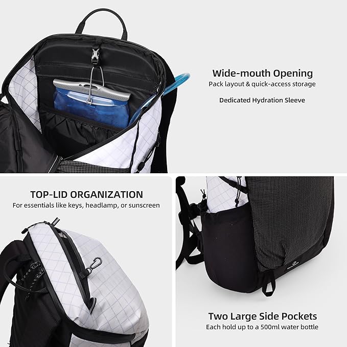 Thous Winds Ultralight Backpack, 20+5L Waterproof Hiking Daypack, EPX200 Fabric, 500g Lightweight Travel Backpack for Men Women Outdoor Camping Backpacking, Lilac