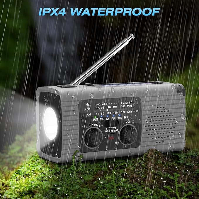 NITIGO Emergency Radio 4000mAh Solar Hand Crank AM/FM/NOAA Portable Weather Radio with Phone Charger, LED Flashlight, Reading Lamp, SOS Alarm, Headphone Jack for Indoor Outdoor Emergency, USB Charged