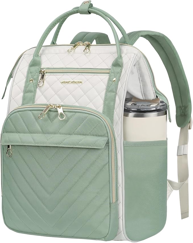 KROSER Laptop Backpack 17" Stylish Backpack Water Repellent College Casual Daypack Travel Business Work Bag for Men/Women-Beige/Light Green