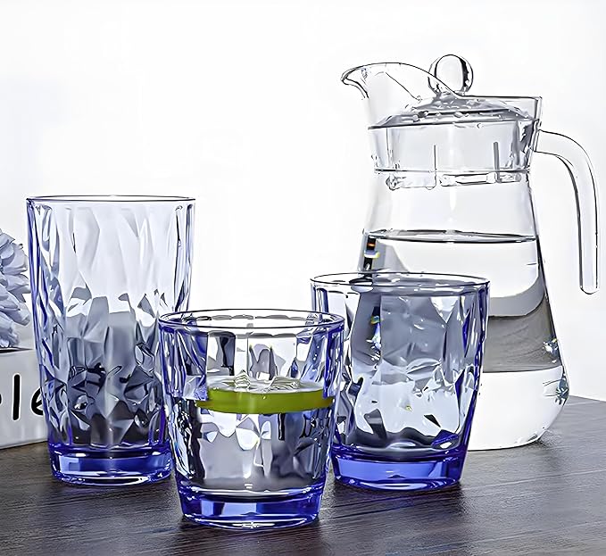 10 Oz Unbreakable Tritan Drinking Glasses Shatterproof Acrylic Glasses Drinkware BPA Free Hard Plastic Cups Reusable Kitchen Water Glasses Drinking Set of 8 (Blue)