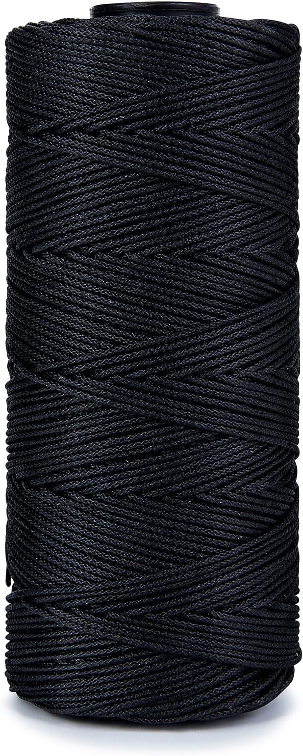 HONGDA Braided Tarred Bank Line Braided Nylon Twine, 789 Feet #12 Bank Line, Black Tarred String 1.2mm for Gardening, Construction, Gear Tying, Jungle Survival, Trotline