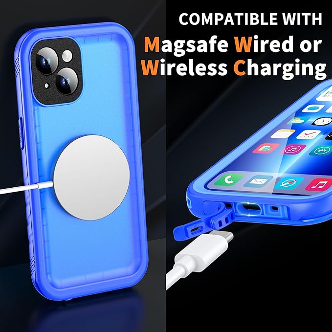 Cozycase for iPhone 15 Waterproof Shockproof Dustproof Case - Heavy Duty/360 Full Body/Military Grade/Protective/Rugged 【8FT Drop Proof】 Built in Screen/Camera Protector with Lanyard Blue