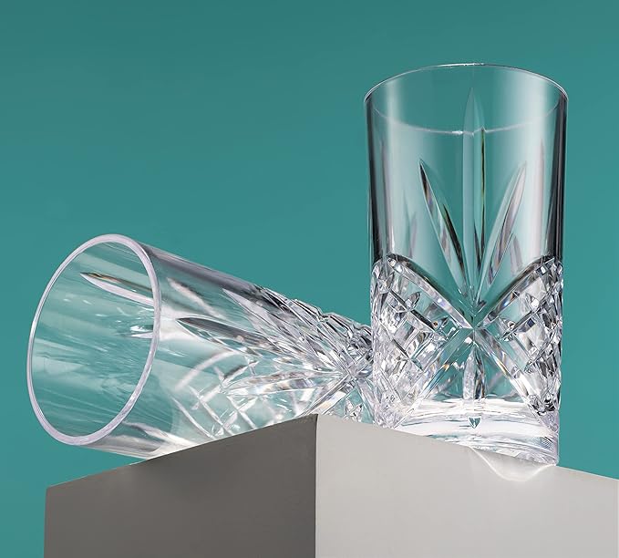 Godinger Tall Highball Glasses, Shatterproof and Reusable Acrylic - Dublin Collection, Set of 4 (Pack of 2)