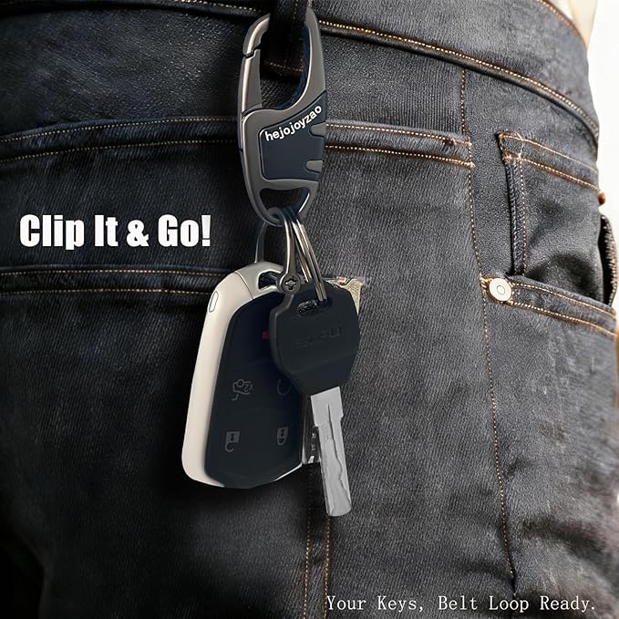 Keychain with Carabiner Clip, 4 Heavy Duty Key Rings and D Ring for Men's Car Key Fob Holder Fits Belt Loops