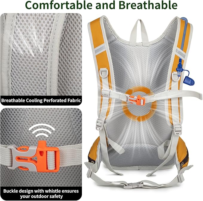 Hiking Backpack for Women & Men, Hydration Backpack with 2L Water Bladder for Running, Hiking, Cycling, Climbing, Camping, Biking (Yellow)