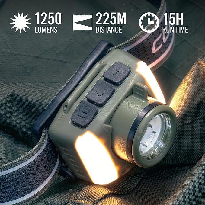 Coast FL97R Voice-Controlled 1200 Lumen Rechargeable LED Headlamp with Pure Beam® Spot & Flood, ARC Lighting, Red & Green Color Modes, Glide Focus™ Radial Arm Dial and USB-C Charge Port, Ocean Blue